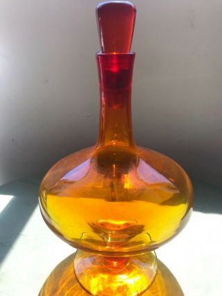 Blenko Art Glass Amberina Decanter Vintage Mod Midcentury Modern