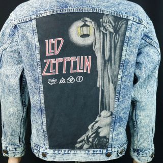 Led Zeppelin Levis Denim Jacket Acid Wash Zoso Blue Jean Trucker Upcycle Small