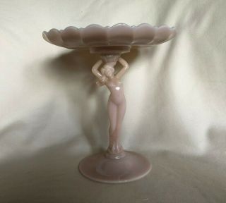 Great Vintage Art Deco Cambridge Crown Tuscan Pink Glass Dish With Nude & Shell