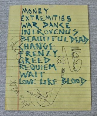 Killing Joke Hand Written & Autographed Set List Chicago Metro 1991