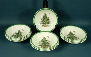 12 Vtg Spode Christmas Tree Small Bowls 6 1/4 " Diameter S3324 England Green Trim