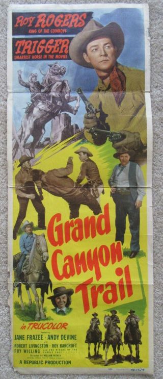 Grand Canyon Trail 1948 Insrt Movie Poster Fld Roy Rogers Good