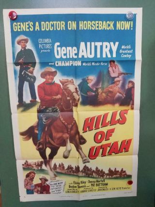 1951 Hills Of Utah One Sheet Poster 27 " X41 " Gene Autry,  Champion Western Musical