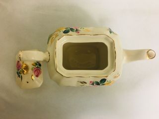 Sadler Cube Pink and Yellow Cabbage Rose Teapot Very Rare England Bone China 4