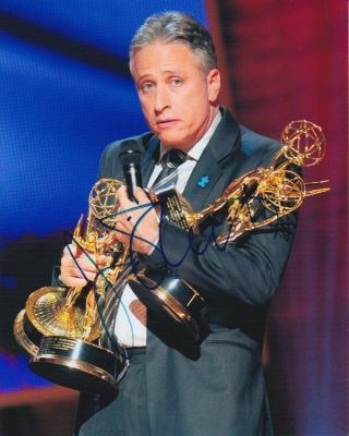 Jon Stewart Signed Autographed 8x10 Emmy Trophy Photograph
