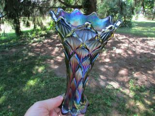 Dugan Lined Lattice Antique Carnival Art Glass Vase Purple Gorgeous Iridescence