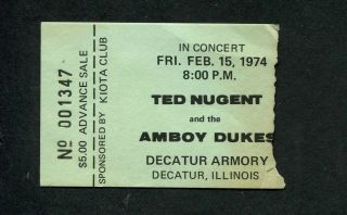1974 Ted Nugent Amboy Dukes Concert Ticket Stub Decatur Armory Il For All