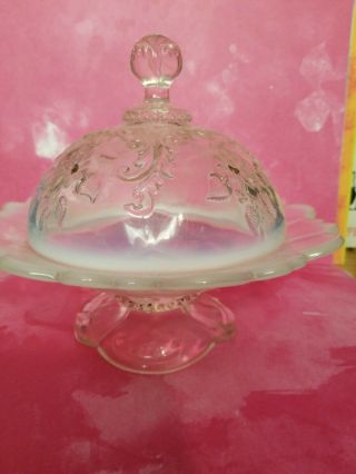 Northwood Victorian White Opalescent Intaglio Pattern Butter Cheese Dish