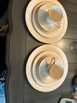 Retired Lenox Courtyard Gold Usa China (2) 5 - Piece Place Settings Minty