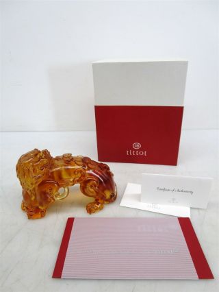 Tittot Amber - Colored Crystal Lion Dog Sculpture 6 3/4 