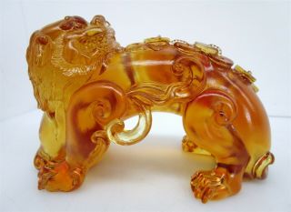 Tittot Amber - Colored Crystal Lion Dog Sculpture 6 3/4 
