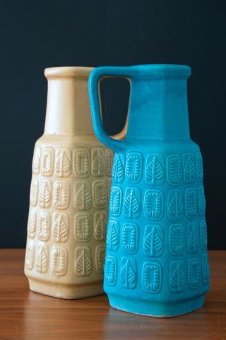Set Of 2 Bay Pitcher Vases German Mid Century Ceramic