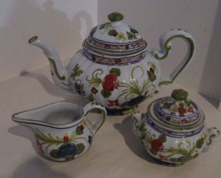 Sigma Garofano Faenza Pottery Italy Carnation Teapot,  Cream & Sugar
