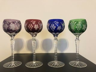 4 Piece Nachtmann Traube Crystal Wine Glass Vintage Cut To Clear Bohemian 9”