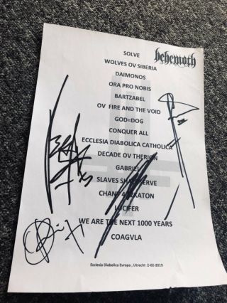 Behemoth Setlist Signed By The Whole Band In Utrecht Holland Nergal Poland Metal