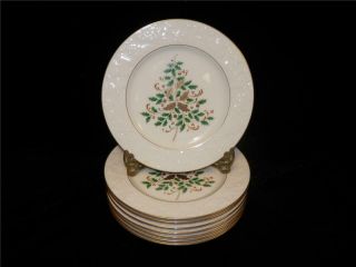 Set Of 8 Noritake 7341 Ivory China Halls Of Ivy 8 5/8 " Salad Christmas Plates