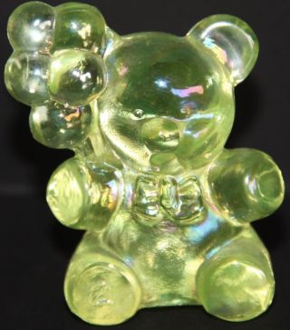 Carnival Glass Green Glass Uranium Glass Teddy Bear Figurine Birthday Bear No 2