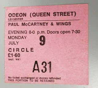 Paul Mccartney & Wings Concert Ticket Stub 7/9/73 Leicester Odeon England
