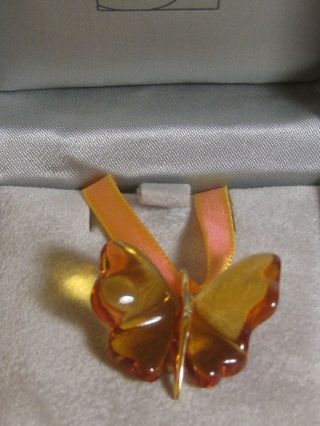 Lalique France Amber Colour Butterfly Papillon Crystal Pendant Necklace Boxed