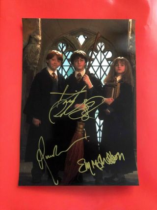 Daniel Radcliffe Emma Watson Grint Harry Potter Autograph Signed Photo 6x8
