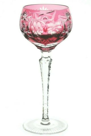 Nachtmann Traube Gold Ruby Cranberry Cut To Clear Crystal Tall Wine Goblet 8.  25 "