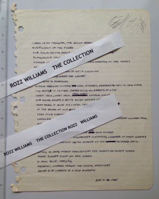 Rozz Williams Owned - Christian Death - Blown In The Oven - Handwritten Lyrics
