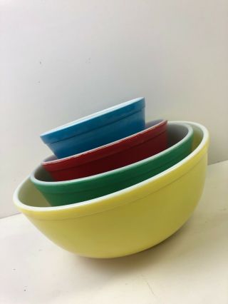Complete Set Of 4 Vintage Pyrex Primary Colors Mixing Bowls 401 402 403 404