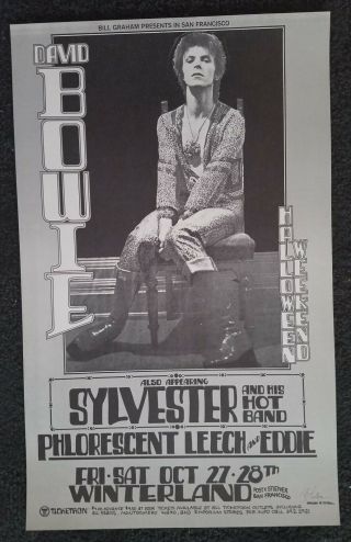 David Bowie Nm 1972 Winterland Concert Poster Signed By Randy Tuten