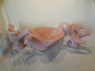 Red Wing Pottery Dove Console Bowl With Matching Candle Holders