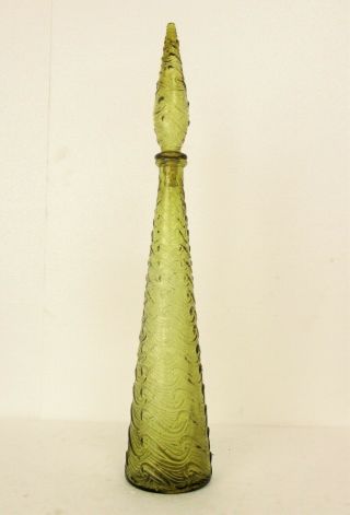 Vintage Large Mcm Italian Empoli Glass Swirled Genie Bottle Amber Ochre
