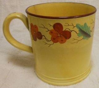 Early 19th Cen English Staffordshire Canary Luster Mug With Pansy Decoration