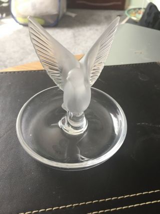 Lalique Crystal Clear And Frosted Dove Of Peace /thalie Ring / Pin Dish Tray