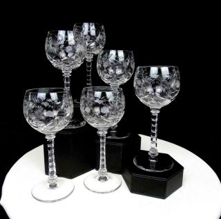 Libbey Rock Sharpe 1004 Atlantis Mixed Cut Floral 6 Piece 6 1/4 " Wine Glasses
