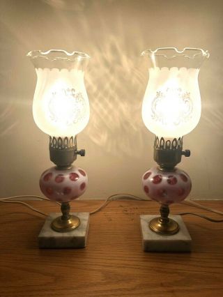 2 Vintage Fenton Art Glass Coin Dot Lamps Perfect Condition; They Work
