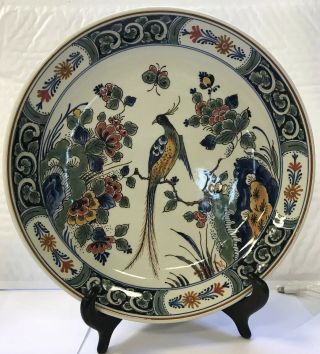 Vintage Delft Hand Painted Bird Of Paradise Platter 9 1/4 " (one Wing Stretched)