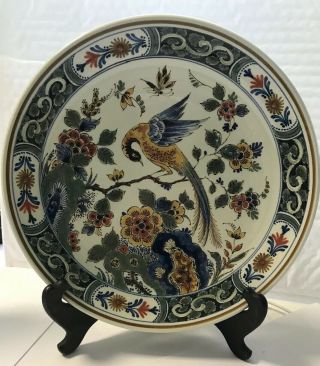 Vintage Delft Hand Painted Bird Of Paradise Platter 9 1/4 " (wings Outstretched)