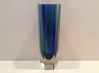 3 Set Mid Century Italian Murano Glass Faceted Mandruzzato or Poli Sommerso Vase 5