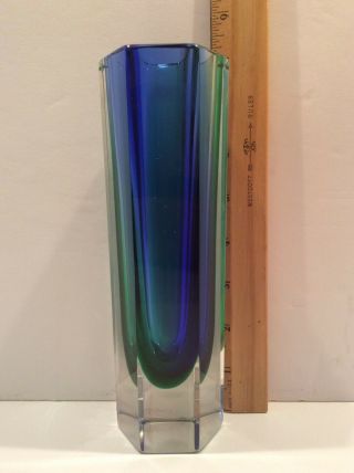3 Set Mid Century Italian Murano Glass Faceted Mandruzzato or Poli Sommerso Vase 6