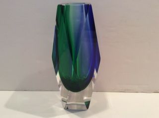 3 Set Mid Century Italian Murano Glass Faceted Mandruzzato or Poli Sommerso Vase 7