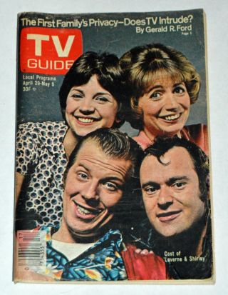 Cast Of " Laverne & Shirley " W/lennie & Squiggy 1978 Ny Metro Tv Guide Exc/nrmt