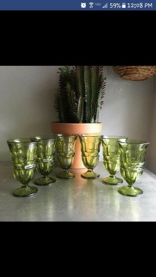 (6) Vintage Fostoria Argus - Green Iced Tea Glasses