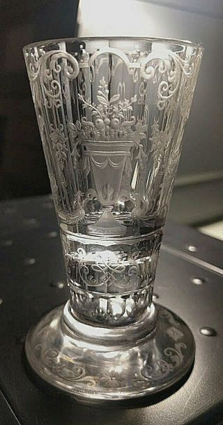Rare Small Lobmeyr Engraved Glass Beaker,  Circa 1880