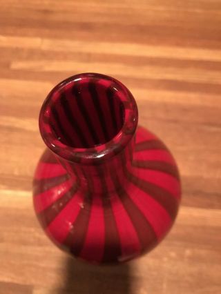Deep red with gray stripes art glass vase 11 Inches Tall Perfect Piece 5