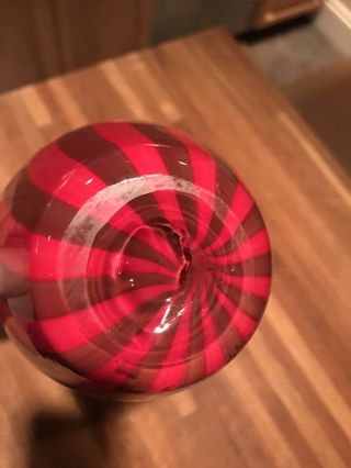 Deep red with gray stripes art glass vase 11 Inches Tall Perfect Piece 6