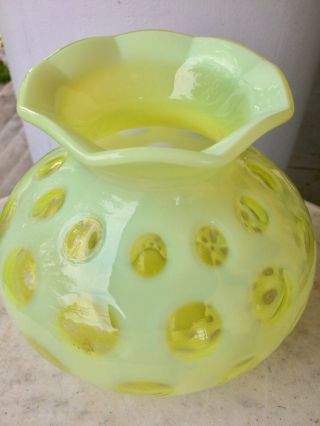 Gorgeous Vintage Fenton Yellow Coin Dot Opalescent Vase