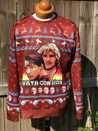 Point Break Vaya Con Dios Christmas Sweater Rare Color Way Maroon & Aqua Xl