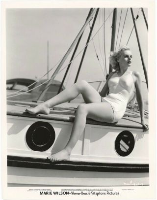Vintage 1939 Marie Wilson Leggy Barefoot Bathing Beauty Pin - Up Photograph Boat