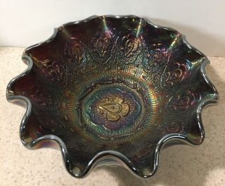 Rar Fenton Electric Blue Purple Iridescent Carnival Glass Bowl Persian Medallion