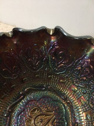 Rar Fenton Electric Blue Purple Iridescent Carnival Glass Bowl Persian Medallion 6