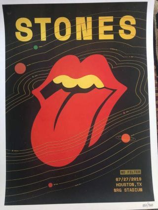 Rolling Stones Venue Specific 2019 Tour Poster Houston Texas Lithograph.  Look